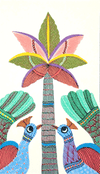Buy Palm Tree and Peacocks in Gond by Kailash Pradhan