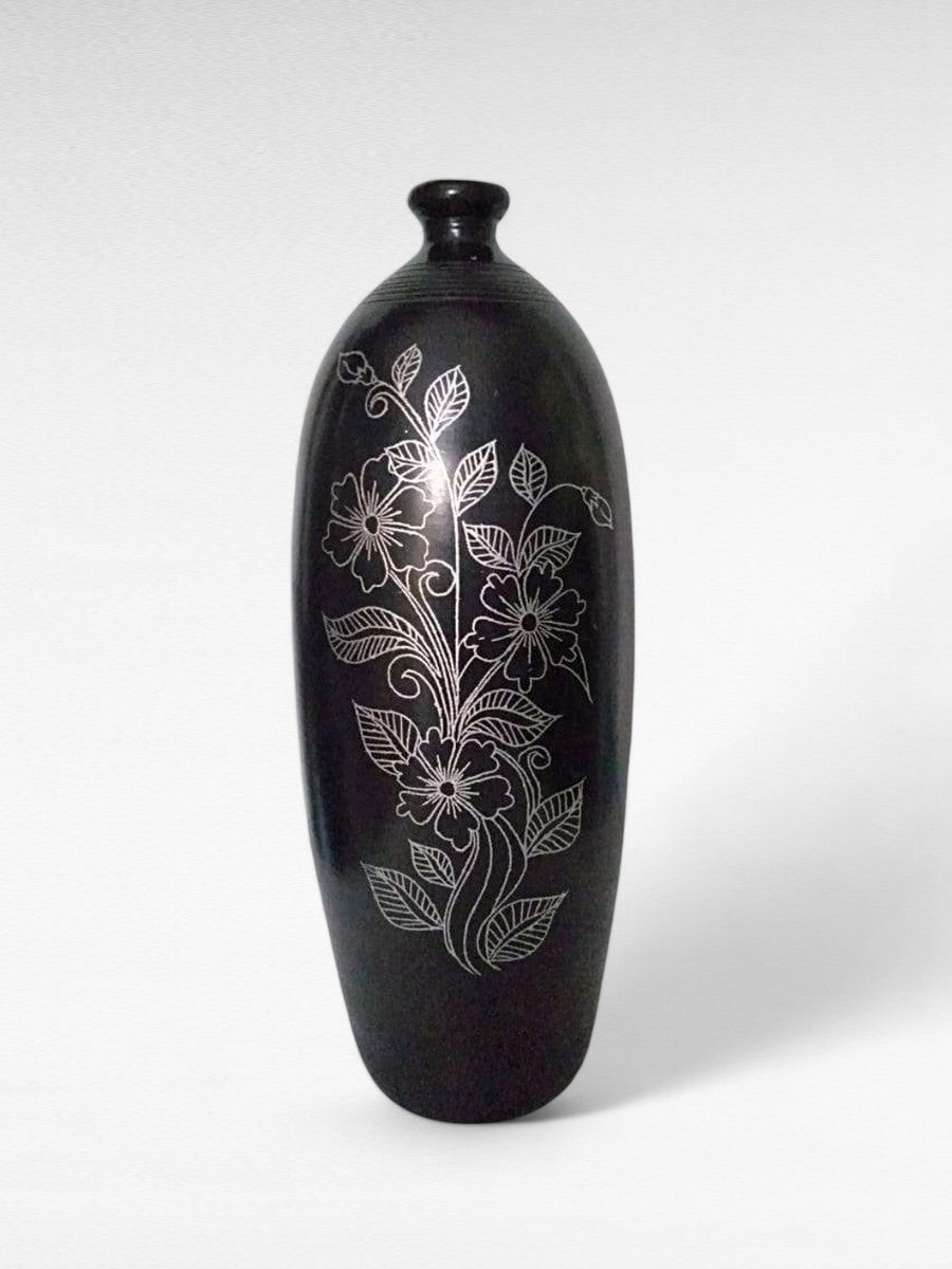 Shop Floral Vase in Black Pottery by Ramjatan Prajapati