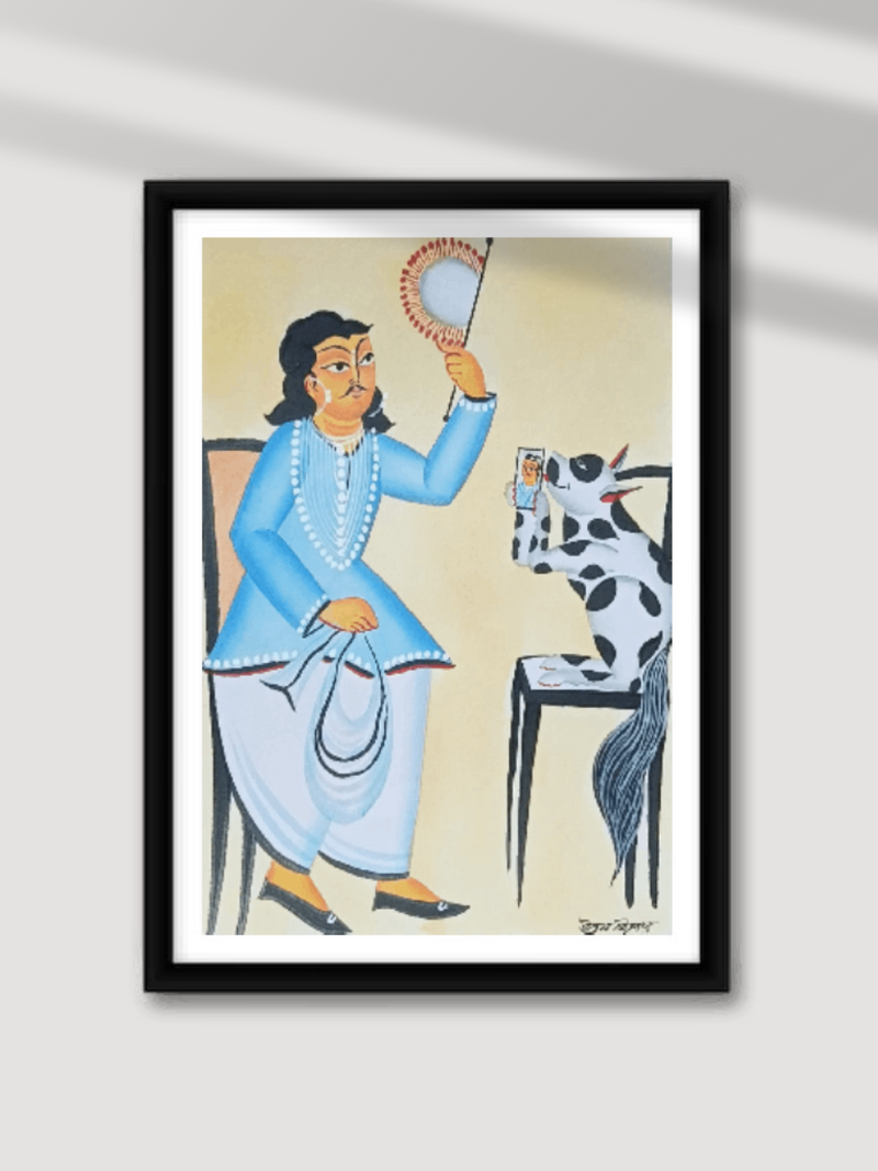 Shop Man and his pet in Kalighat by Uttam chitrakar