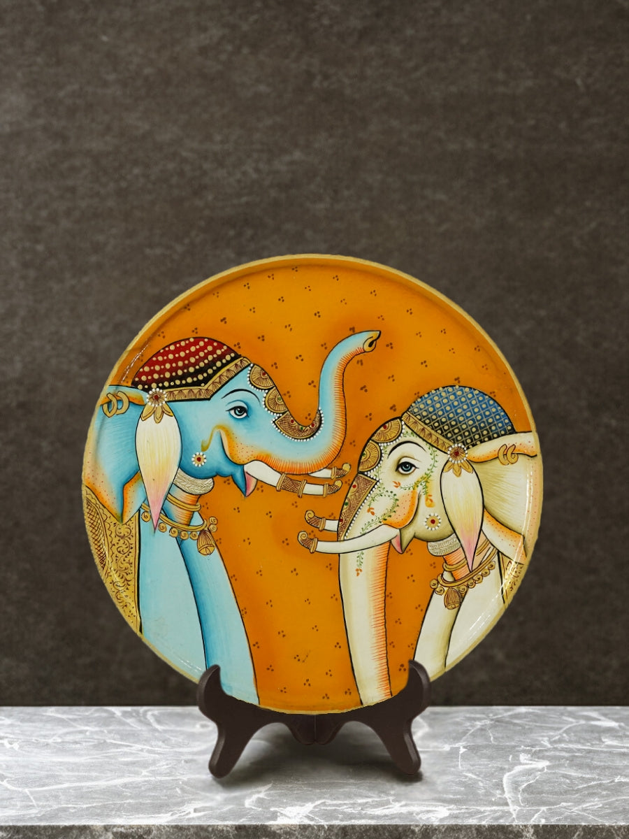 Shop 10" Royal Elephants on kesari Pichwai Wall Décor Plate