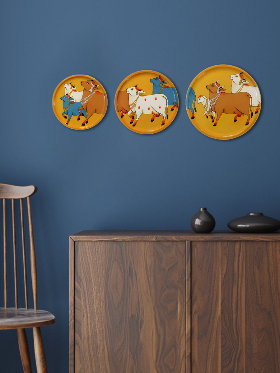 Shop Set of 3 Walking Cow Herd Pichwai Decor Plates