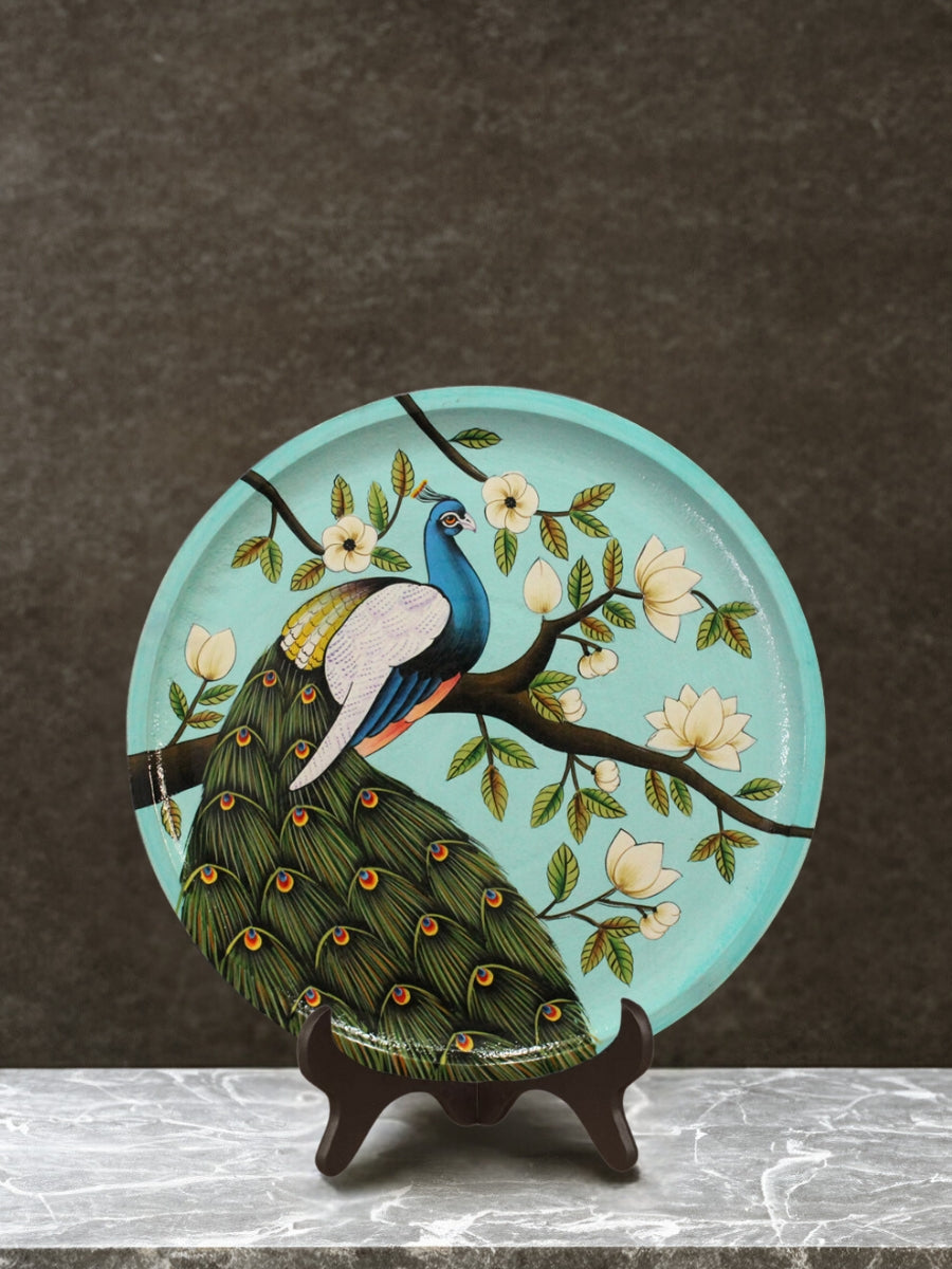 Shop Teal Peacock Pichwai Wall Décor Plate