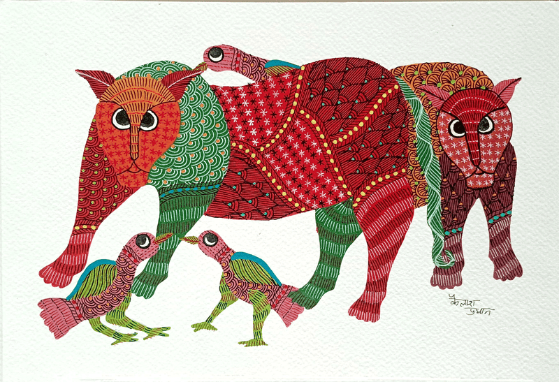 Buy  Panther and Birds in Gond by Kailash Pradhan
