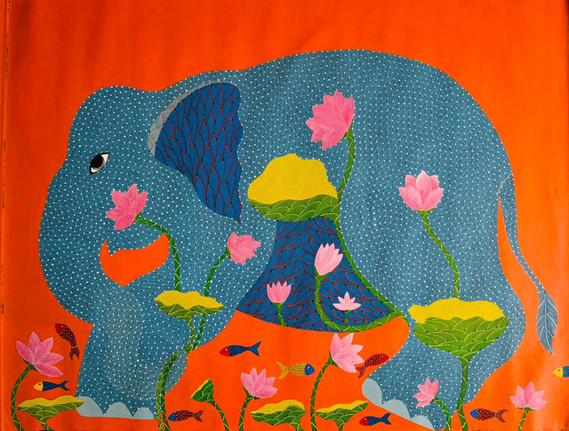 Buy Elephant in lotus pond in Gond by Venkat Shyam