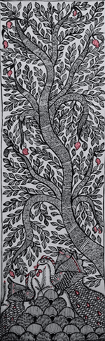 Majestic Tree and Peacocks in Madhubani for sale