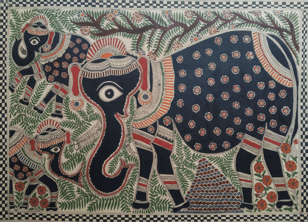 Buy Elephant and the calf in Madhubani by Naina Creation