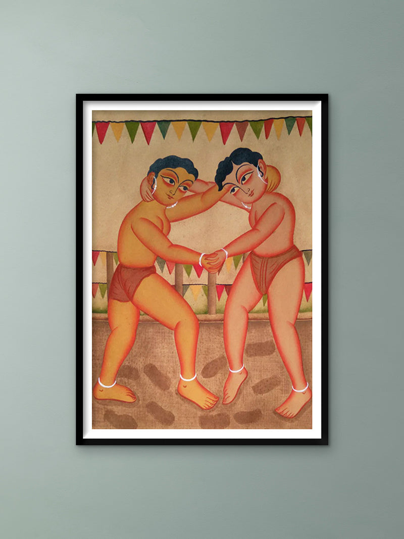 Shop Wrestling Warriors : Kalighat Art by Bapi Chitrakar