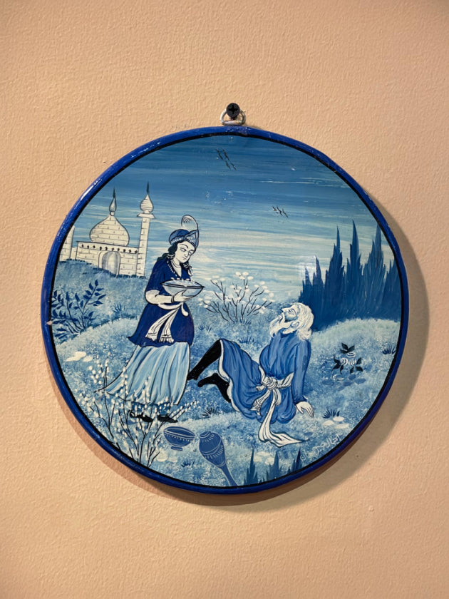 Omar Khayyam Meets the Young Prince in Kashmiri Paper Mache plate by Riyaz Khan