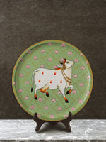 10" Mint Green Jaali Cow Pichwai Wall Décor Plate