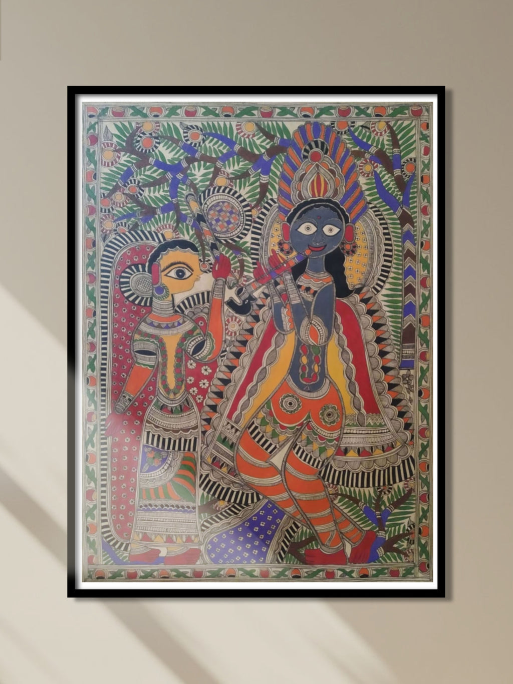 Shop Krishna playing with Radha in Nandan garden in Madhubani from Naina Creation