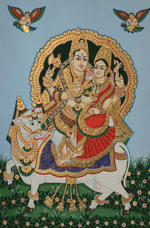 Buy Chandrashekhara (Shiva) with Pavati seated on Nandi in Mysore Tanjore by Dr. J Dundaraja 