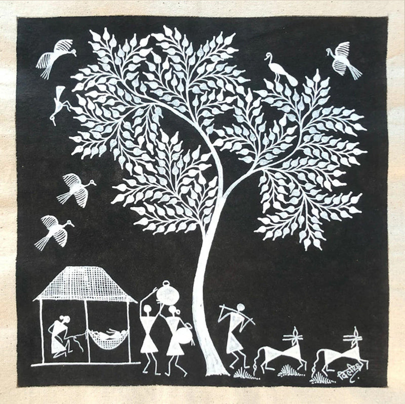 Buy A Warli Village, Warli Art by Dilip Bahotha