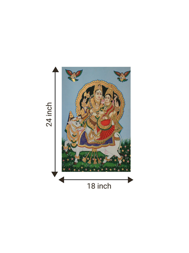 Chandrashekhara (Shiva) with Pavati seated on Nandi in Mysore Tanjore for sale