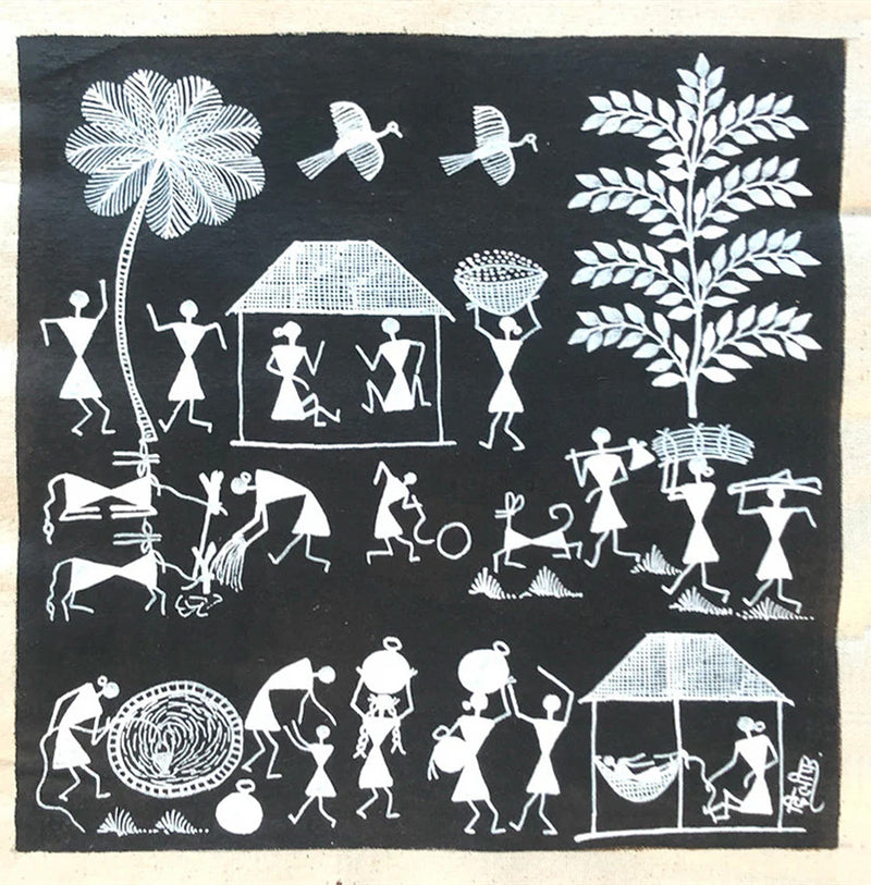 Shop A Rural Countryside, Warli Art by Dilip Bahotha