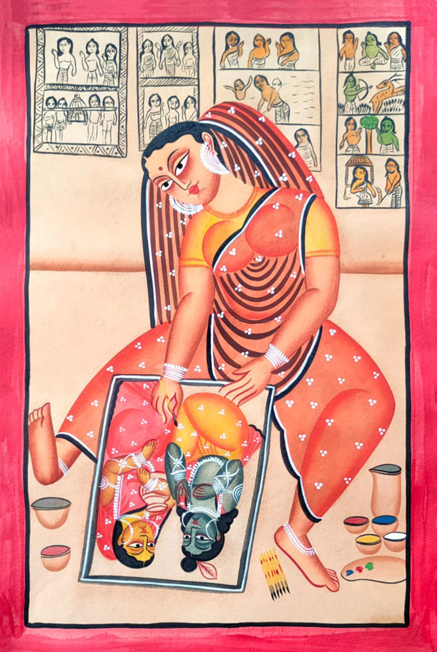 A Talented Artist In Kalighat by Hasir Chitrakar for Sale