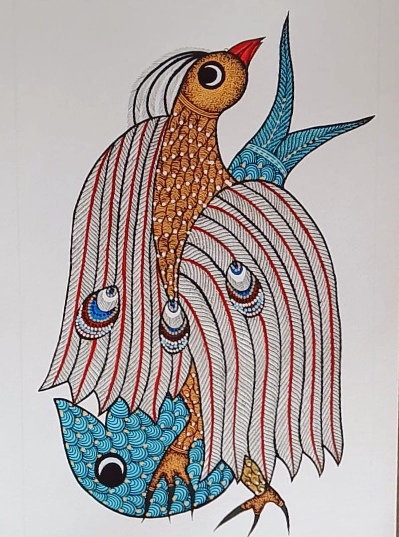 Purchase Fish and Peacock in Gond by Manoj Tekam