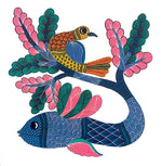 Fish and bird in Gond by Kailash Pradhan painting for sale