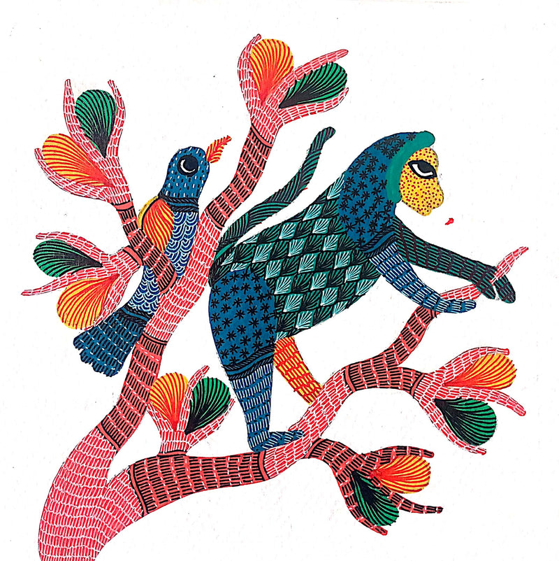 Buy Monkey & a Bird In Gond by Kailash Pradhan