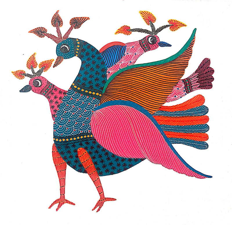 Peacock in Gond by Kailash Pradhan painting for sale