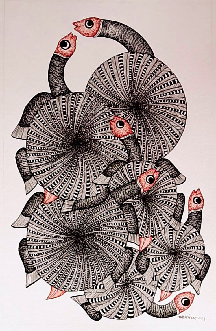 Turtles In Gond by Manoj Tekam handmade painting