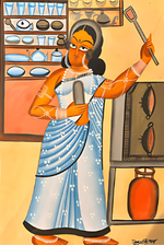 Buy Women listening to music while cooking In kalighat by Uttam chitrakar