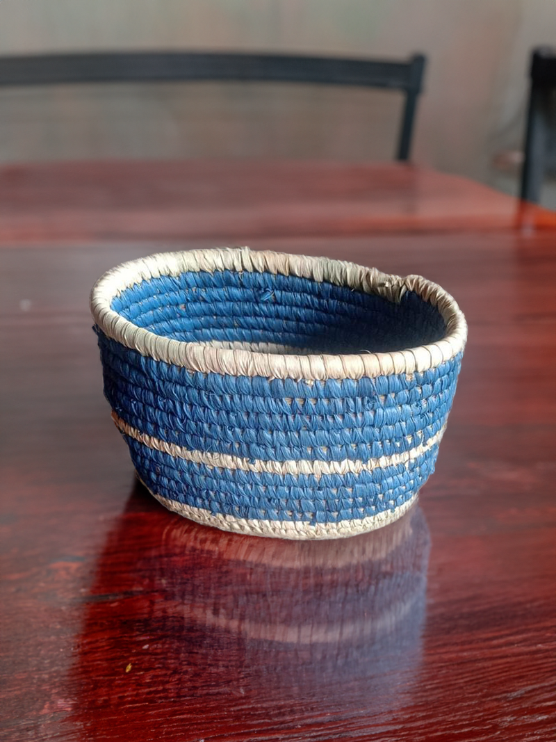 buy Deep Blue Basket In Sabai Grass Work by Dipali Mura