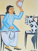 Buy Man and his pet in Kalighat by Uttam chitrakar