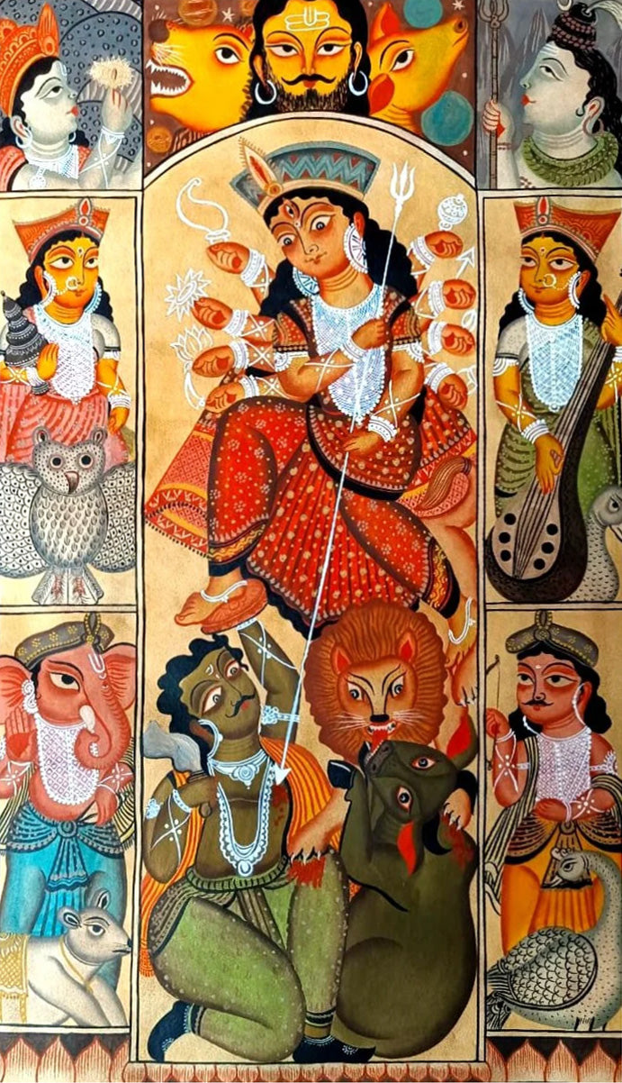 Buy Mahishasura Mardini in Kalighat Art by Bapi Chitrakar