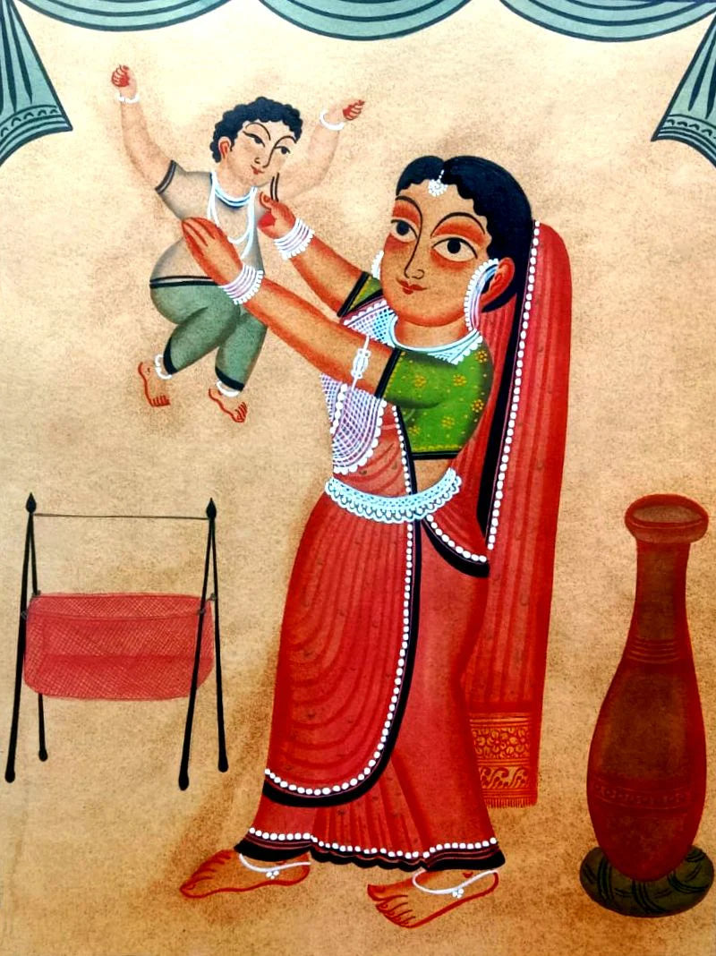 Buy The Childhood in Kalighat Art by Bapi Chitrakar