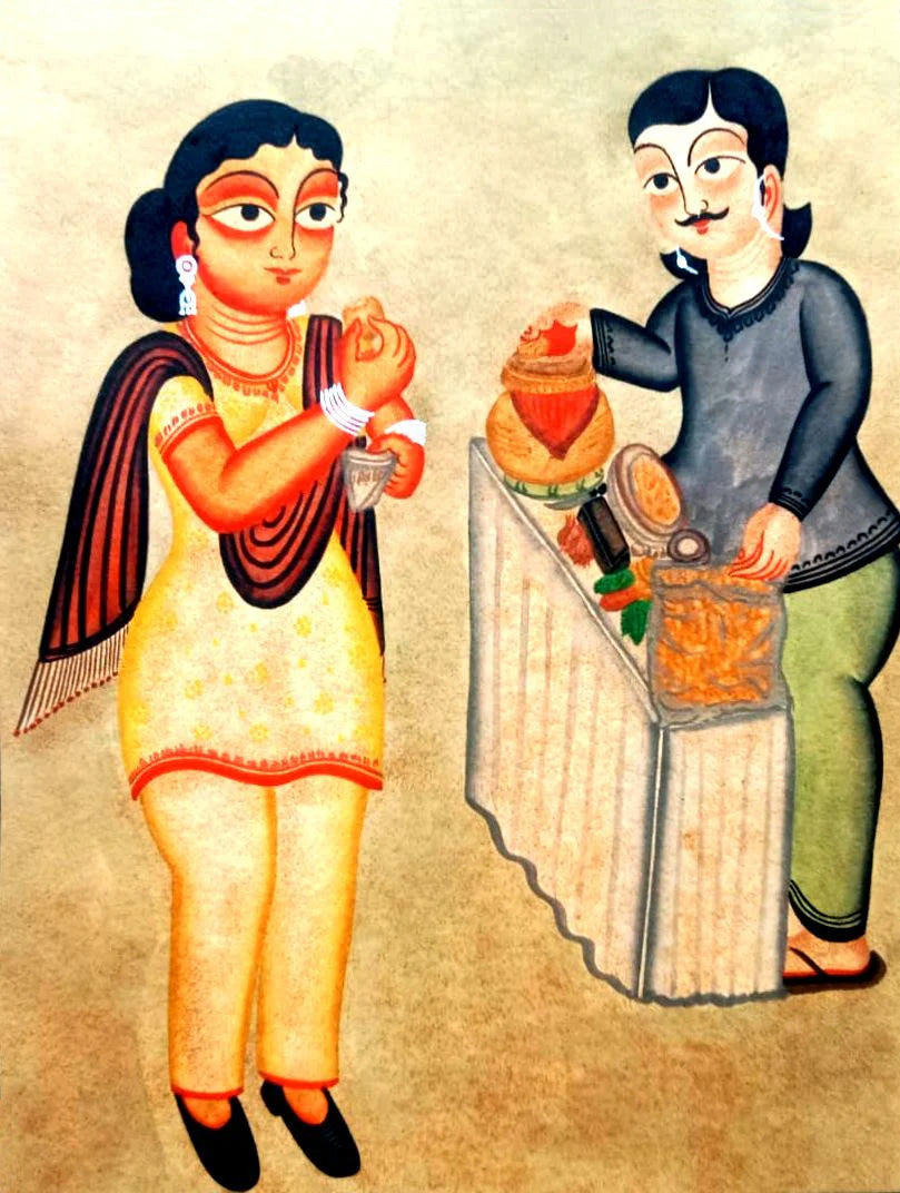 Buy The Phuchkawala in Kalighat Art by Bapi Chitrakar