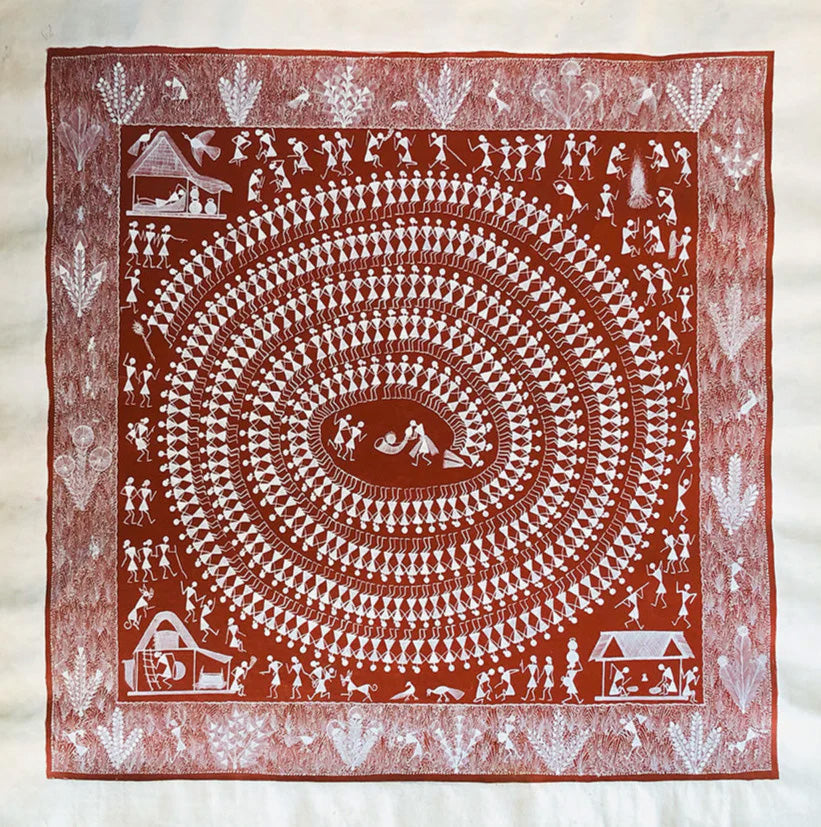 Buy The Tarpa Dance, Warli Art by Dilip Bahotha