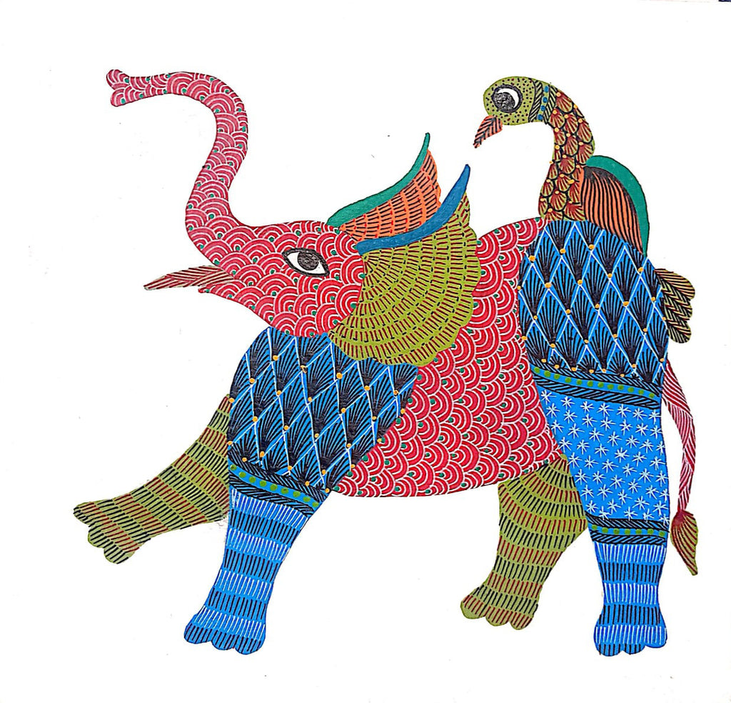 Elephant in Gond by Kailash Pradhan artwork