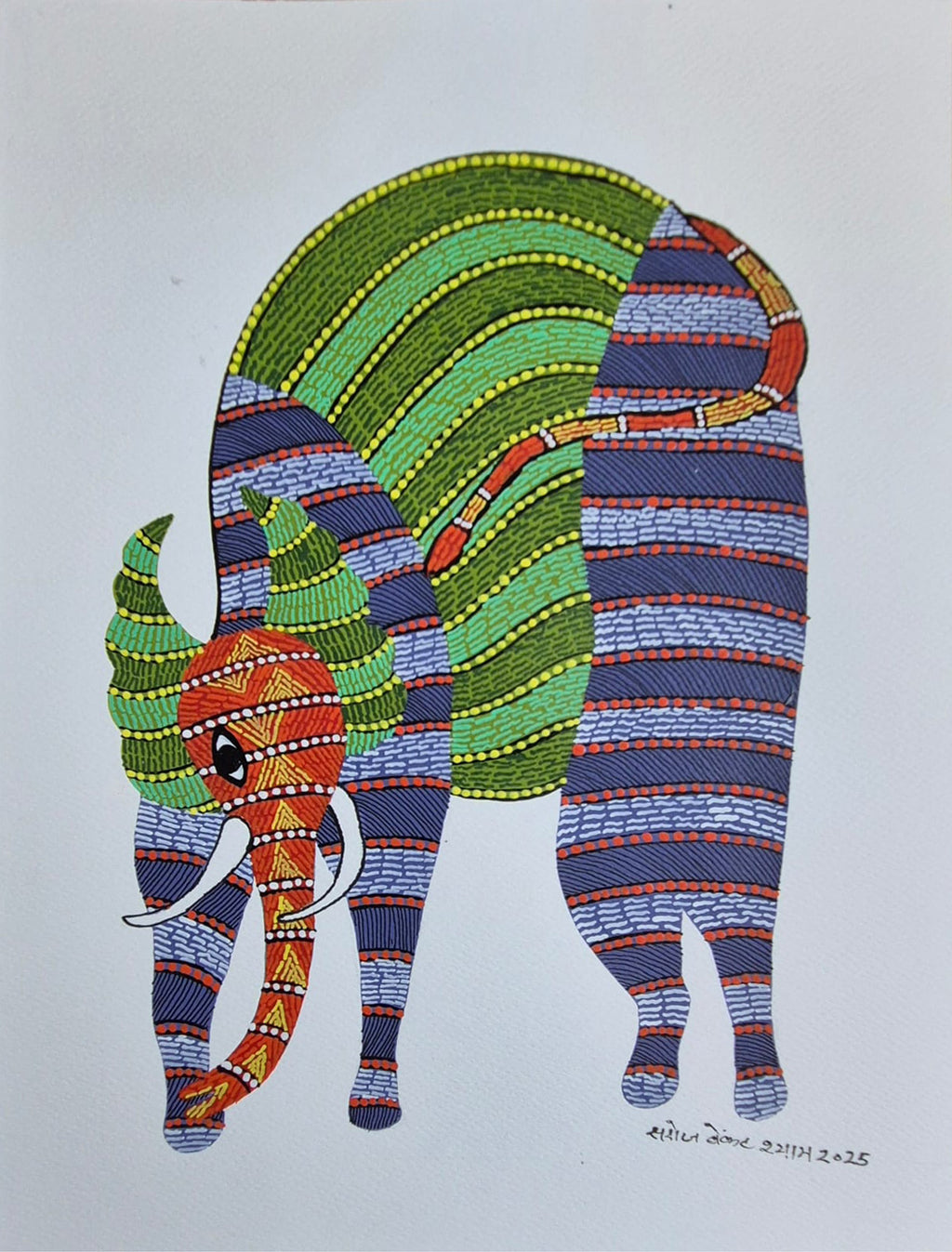 Elephant in Gond by Saroj Venkat Shyam for Sale