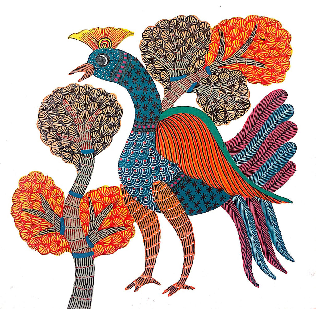 Peacock in Gond by Kailash Pradhan