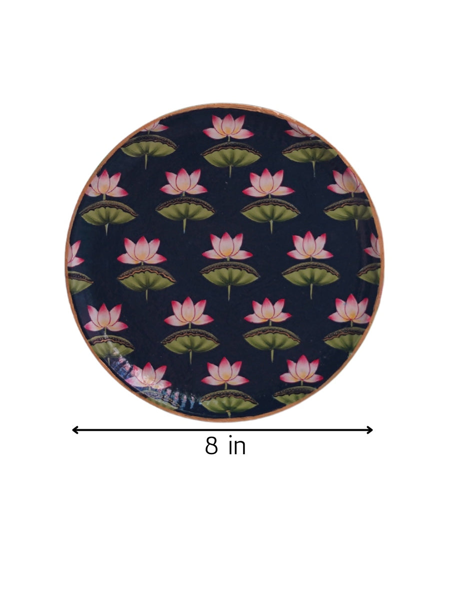 8" Midnight Blue Lotuses Pichwai Wall Décor Plate