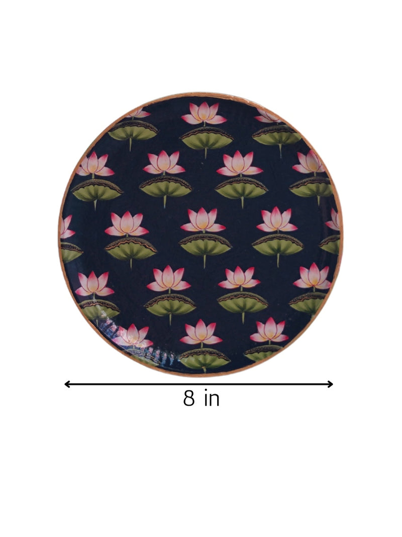 8" Midnight Blue Lotuses Pichwai Wall Décor Plate