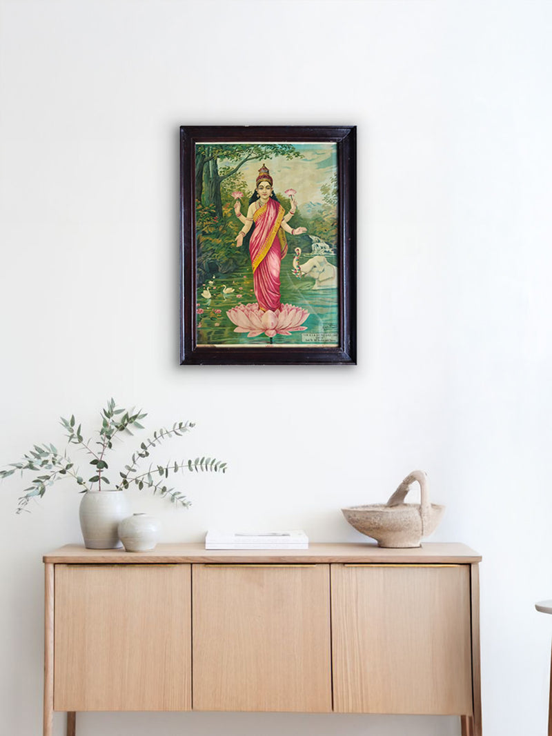 Goddess Lakshmi In Oleograph by Raja Ravi Varma for Sale