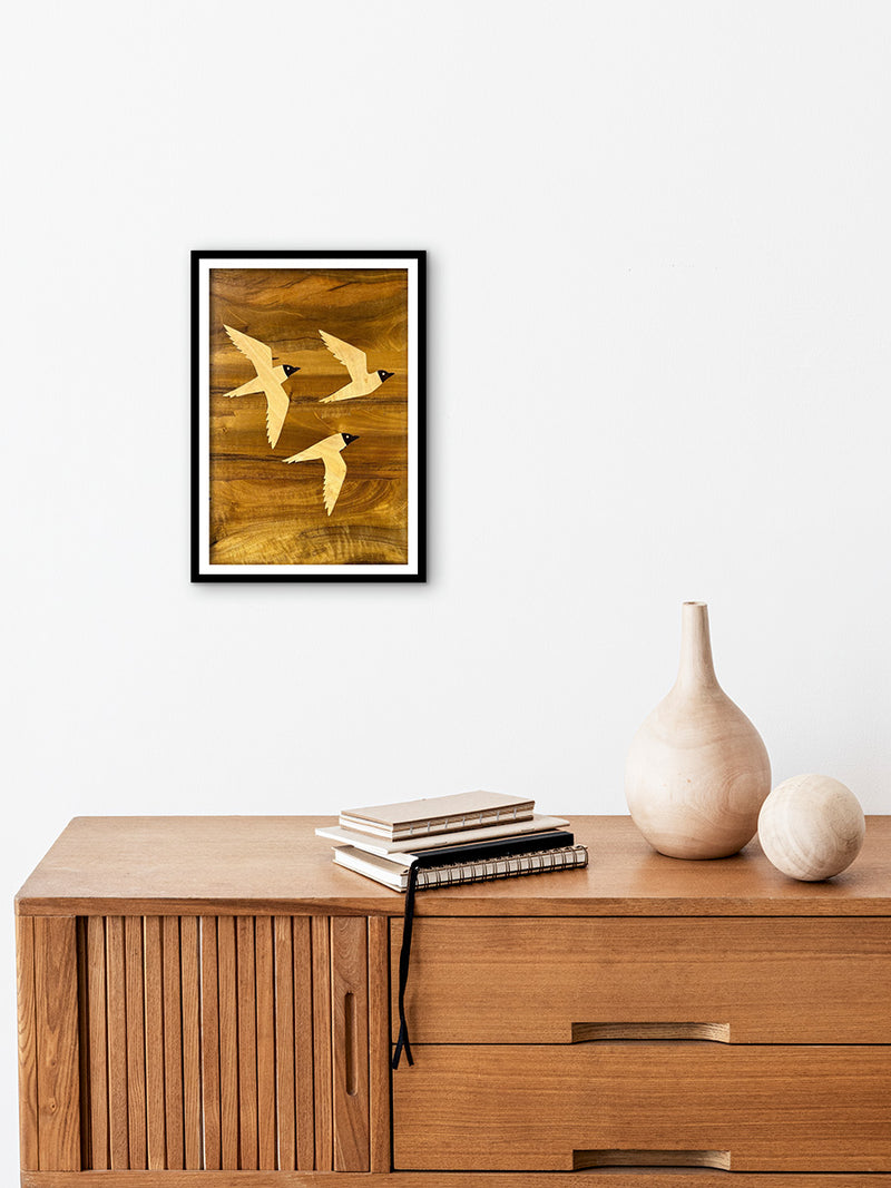 Seagulls in Wood Inlay by Mohan Kumar for Sale