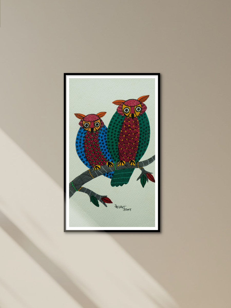 A pair of owls in Gond by Kailash Pradhan