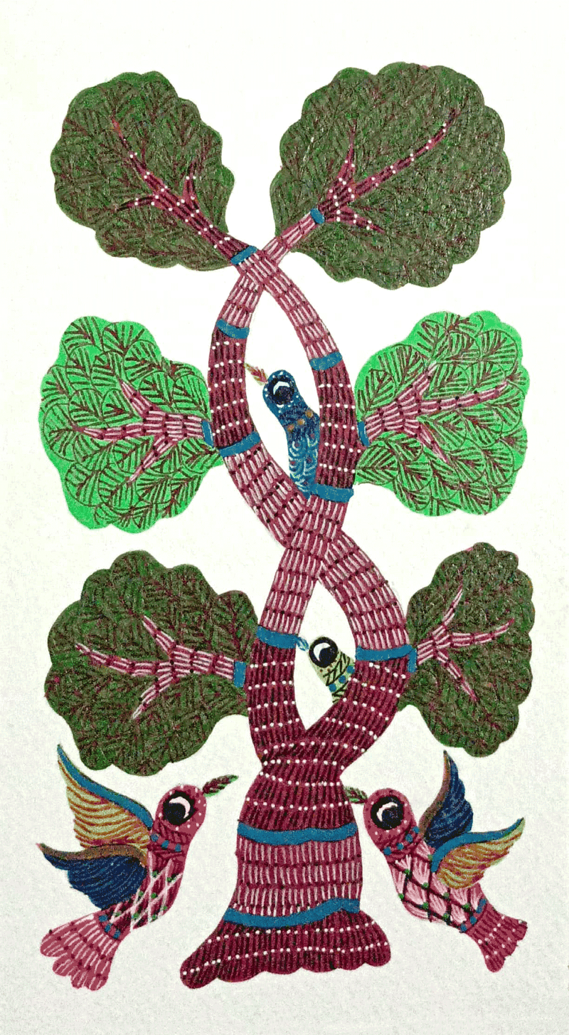 Buy Tree and Birds in Gond by Kailash Pradhan