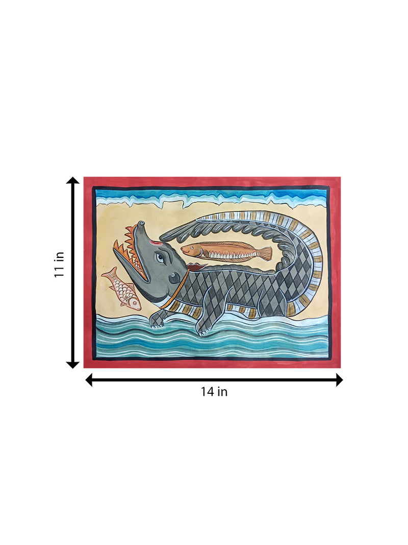 Crocodile In Kalighat by Manoranjan Chitrakar for Sale