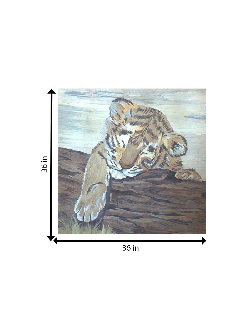 A Cub in Wood Inlay by Mohan Kumar for sale