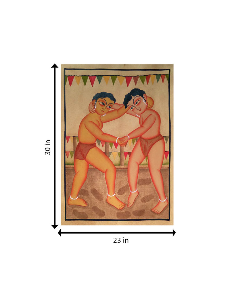 Wrestling Warriors : Kalighat Art for sale