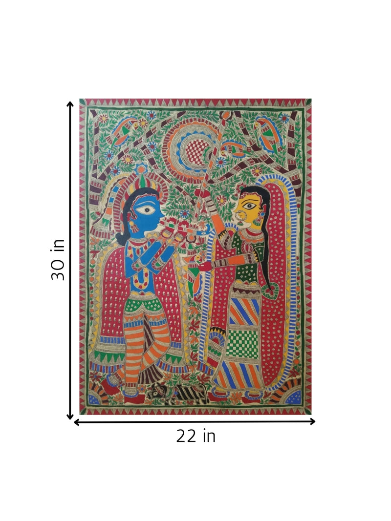 Krishna & Radha in Madhubani artwork for sale