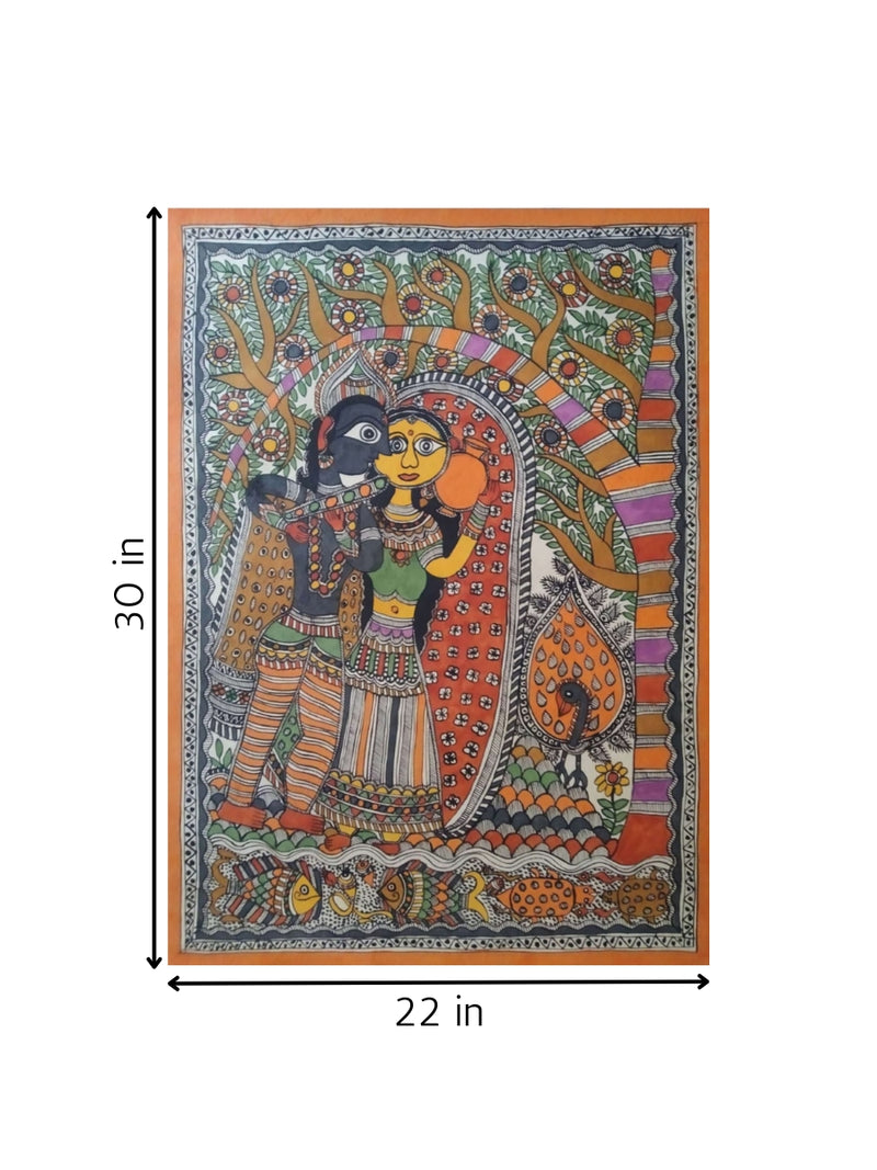 Krishna with Radha, in Madhubani artwork for sale