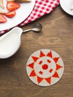 Cream and Orange geometric patterned coaster Sabari Grass Work by Dipali Mura
