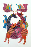 Buy  Deer family with birds in Gond by Kailash Pradhan