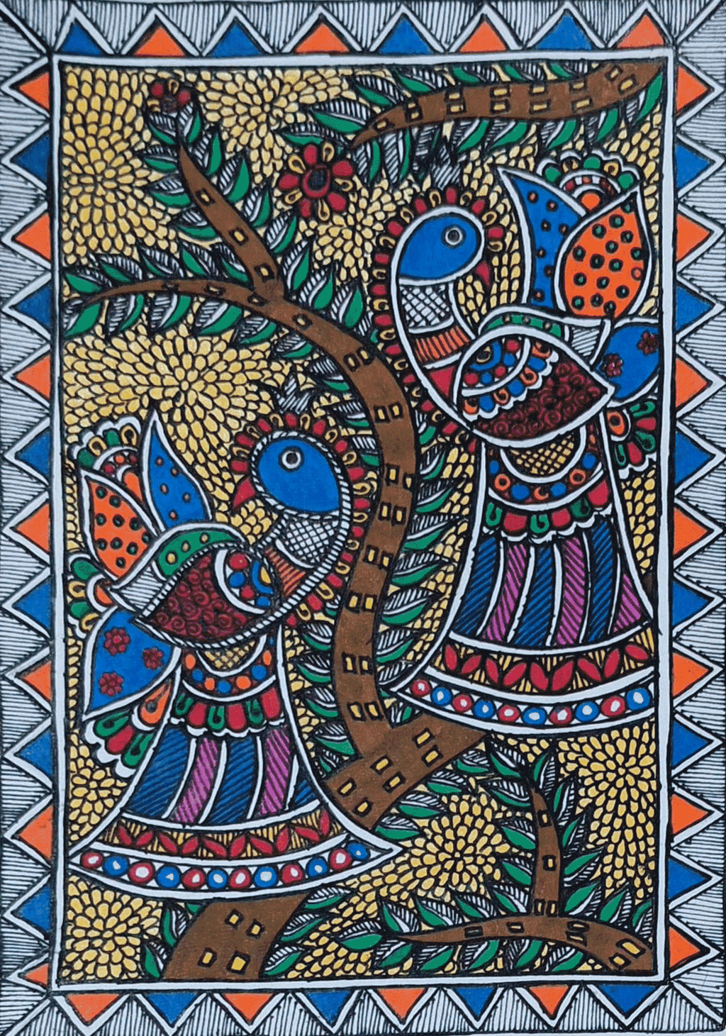 Buy Two Peacocks in Madhubani by Ambika Devi 