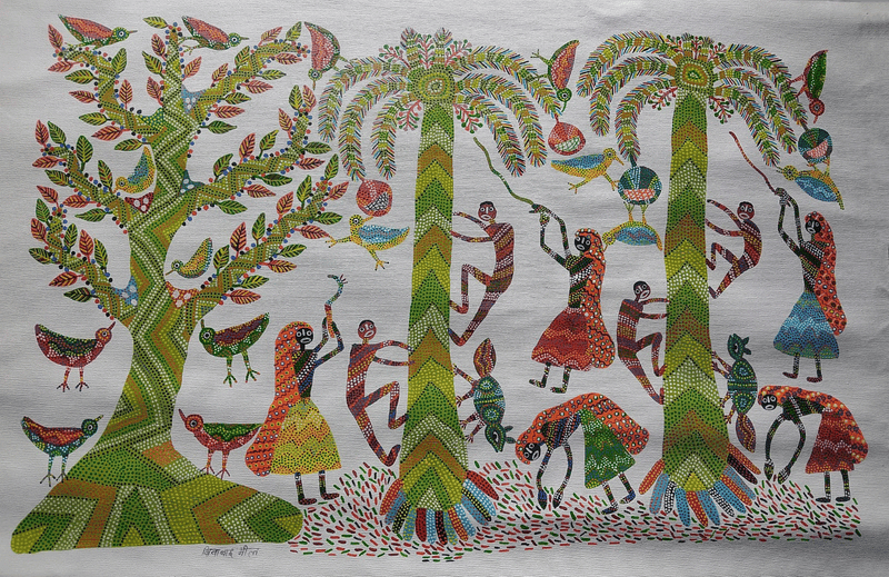 Buy Life revolving around trees Bhil art by Shersingh Bhabor