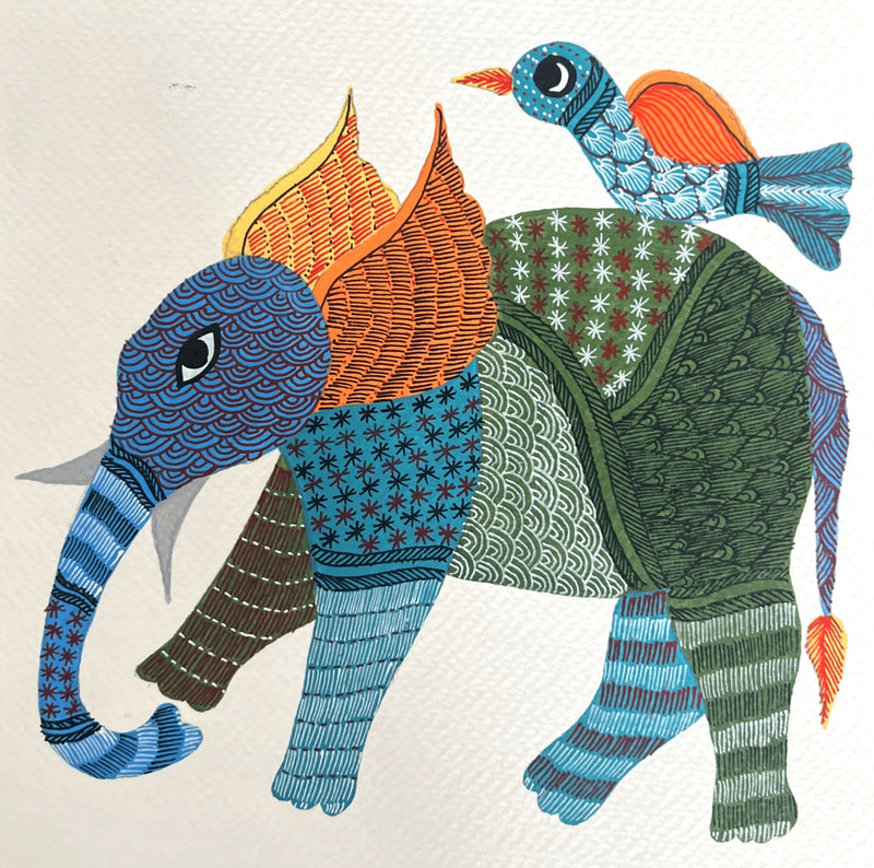 Buy A Bird and an Elephant In Gond by Kailash Pradhan